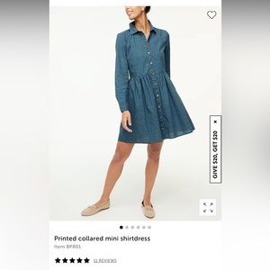 Size 00 NWOT JCREW Printed collared mini shirtdress XXS